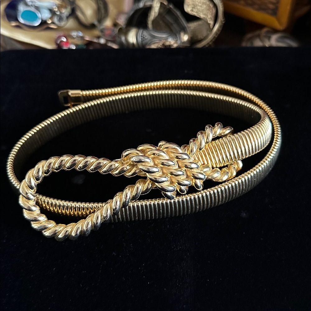 Vintage Accessocraft NYC 1980s Gold Metal Stretch Belt  Size Small